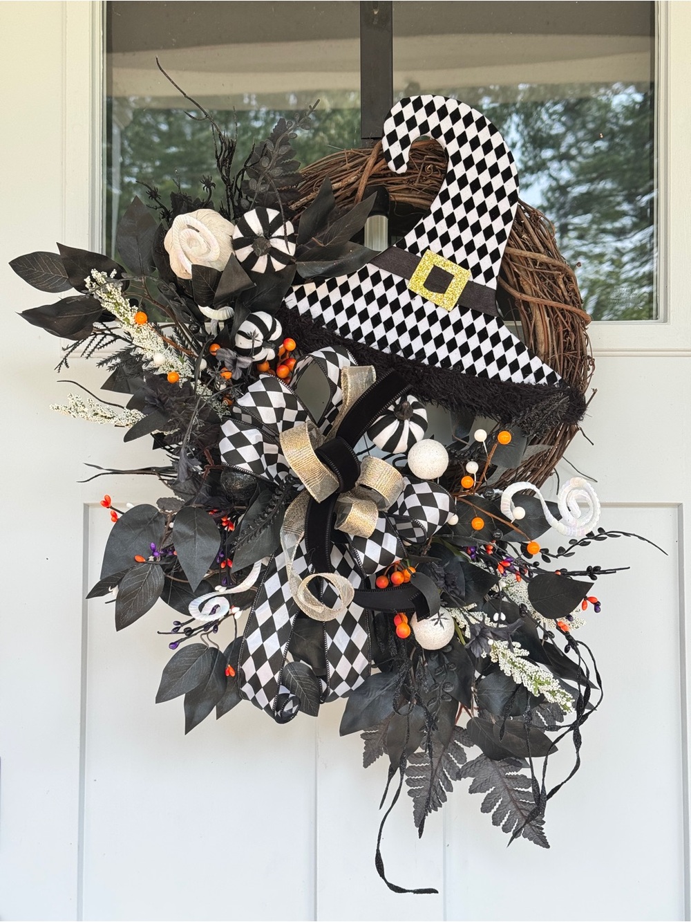 Black & White Harlequin Witch Wreath - Picture 6 of 6